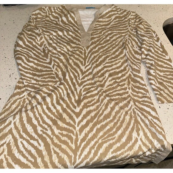 J.M Laughlin tiger striped tan top - Picture 1 of 4